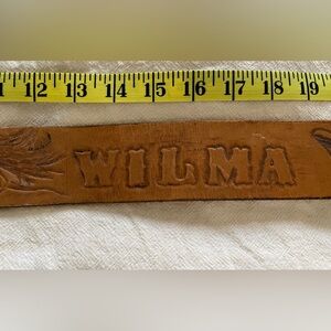 Personalized Tooled Leather Belt with 'WILMA' - Tan Brown